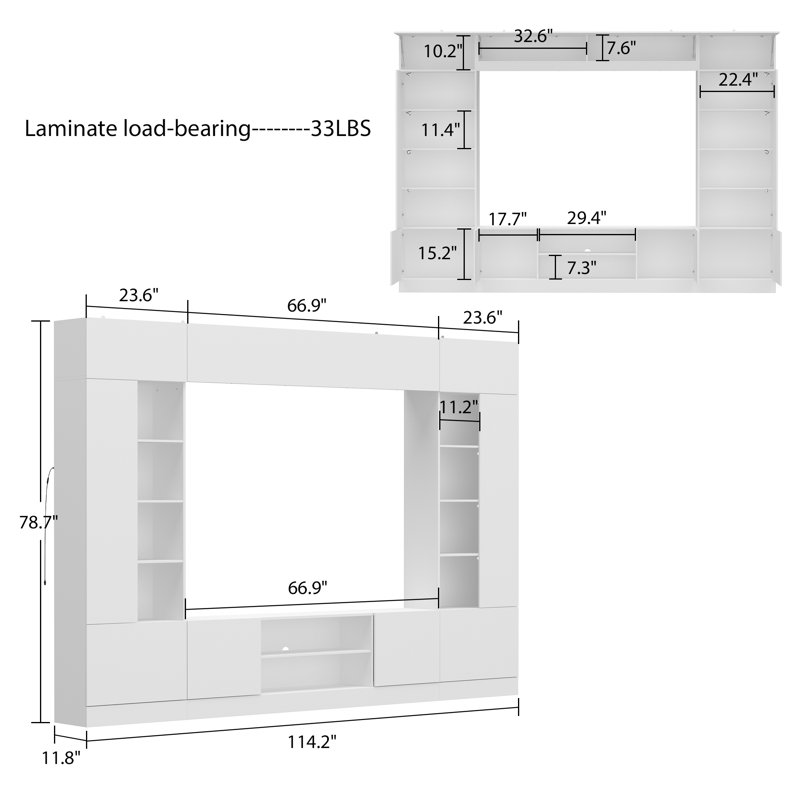 114.2" W Lighted Entertainment Center for TVs up to 75", White