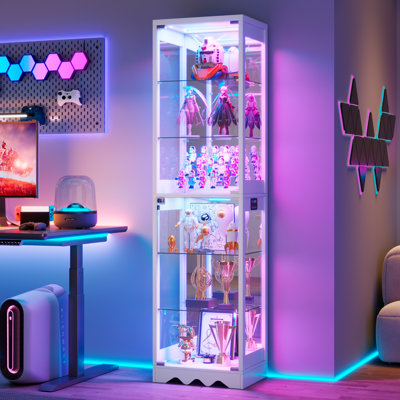 67.9'' H x17.7'' W 6-Tier Glass Display Cabinet  With RGB Lights