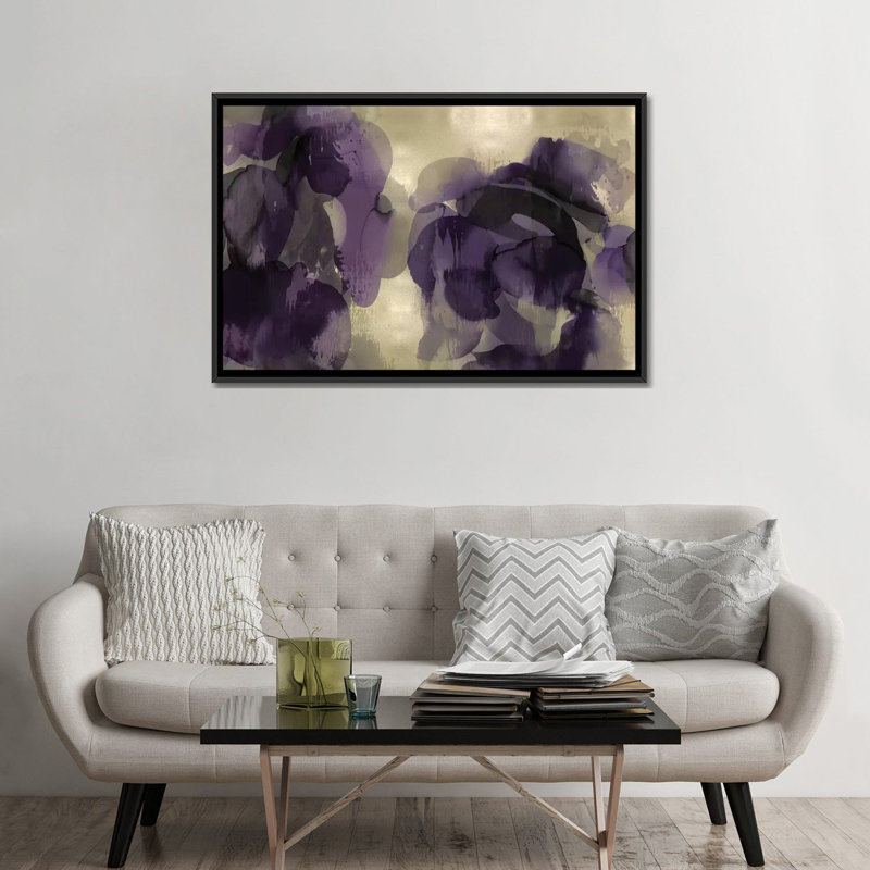 « cascade améthyste horizontal », impression sur toile, H 32 po x l 48 po x P 1,5 po, Toile avec cadre noir, Pas de tapis