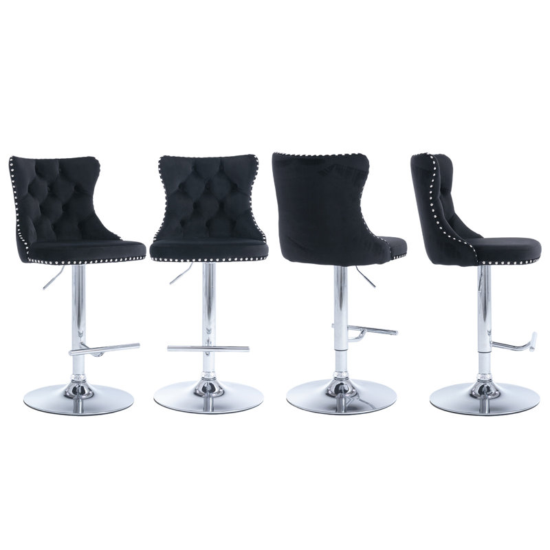 Tabourets de bar pivotants réglables à 360 °, Argent, Noir, 4
