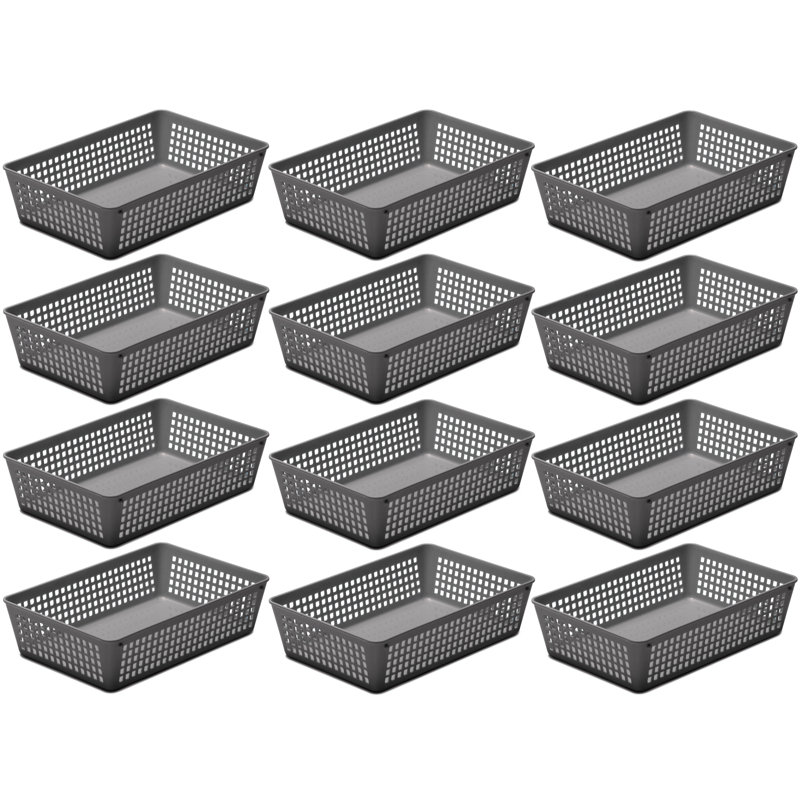Rebrilliant Plastic Decorative Bin, Grey, 2.25" H x 9" W x 6" D, 12