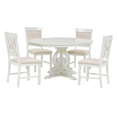 5-Piece Retro Functional Dining Set,1 Extendable Table With A 16-Inch Leaf And 4 Upholstered Chairs For Dining Room And Kitchen -  Ophelia & Co., 23BE372139474DB7A5E3F4787F573121