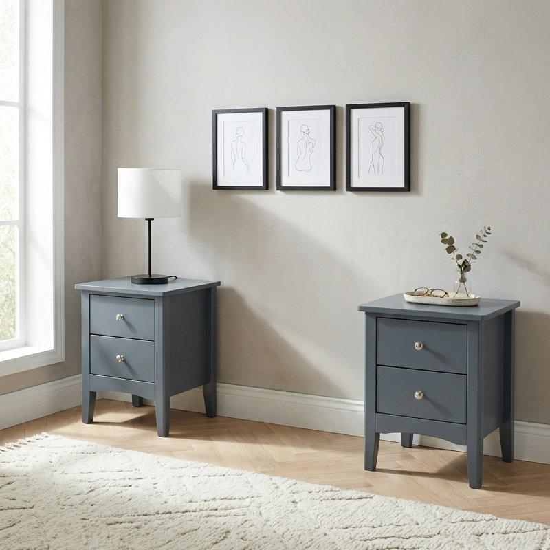 Set of 2 Como Petite 2-Drawer Bedside Cabinets, Blue