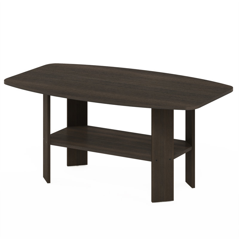 Modern Wood Storage Tea Table Coffee Table with Shelf for Small Space Living Room, Dark Brown