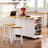 53" Kitchen Island With Internal Storage, 50 W Drop Leaf, Power Socket, Rolling Cart, White 5 Finish-1481384553