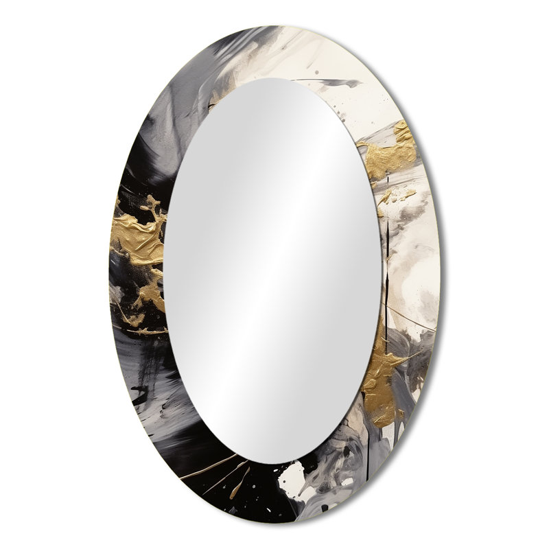 Gold And Grey Fluid Fusion IV - Gold Oval Wall Mirror Decor, 36" x 24"