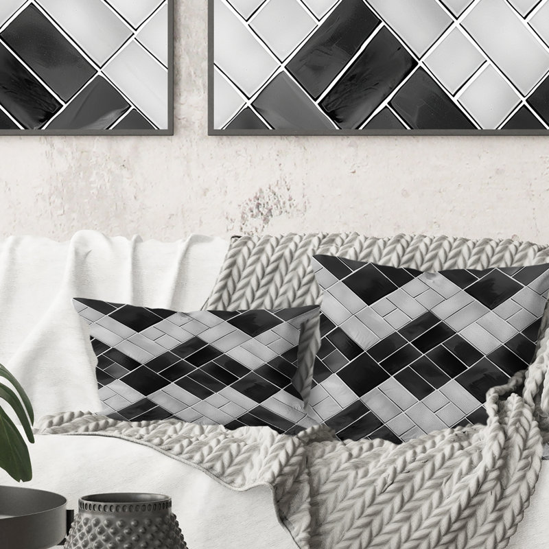 Black Herringbone Print - Transitional Lumbar Pillow
