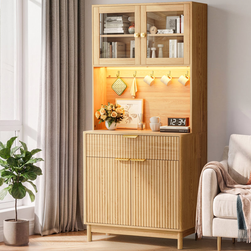 31.5" W Sideboards & Buffet Storage Cabinet With Metal Hooks,Adjustable Shelves, 31.5" W, Brown