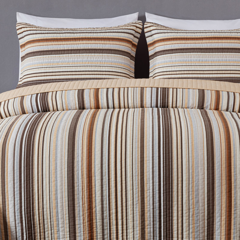 King Size Multi-Color Cotton Striped Reversible Quilt Set