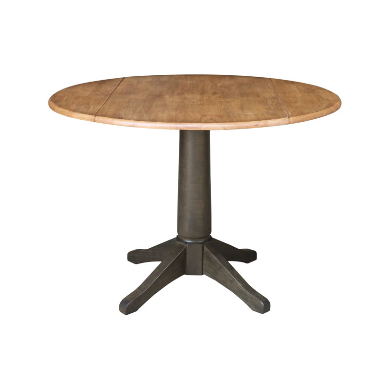 Sturges Extendable Round Unfinished Solid Wood Dining Table, Hickory/Washed Coal
