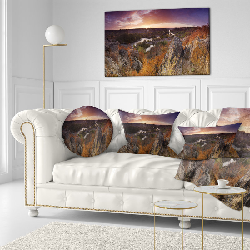 Coussin à imprimé paysage champêtre, paysage d'automne, 16 po x 1 po, Coussin décoratif