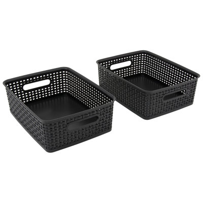  Bacs en plastique noir, moyen, paquet de 2