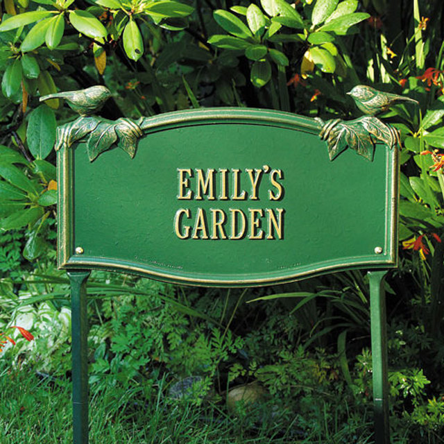 Chickadee Garden Sign, Green/Gold, Yes