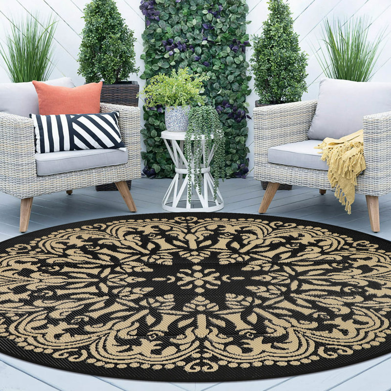 Round Outdoor Rugs for Patio 10Ft Waterproof Patio Rugs Clearance Plastic Lightweight RV Camping Mat Circle Outdoor Area Rug for Porch Camper Deck Beach Balcony Backyard