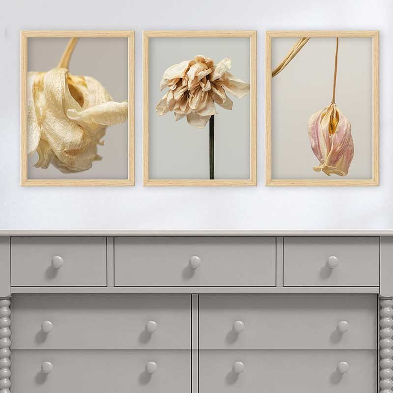 Ensemble de 3 peintures élégantes encadrées décoratives, 13,8 x 17,7 pouces chacune | 100% bois avec cadre 100% polystyrène (épaisseur: 0,8 pouce) | Impression numérique UV, parfaite pour le salon et la décoration intérieure