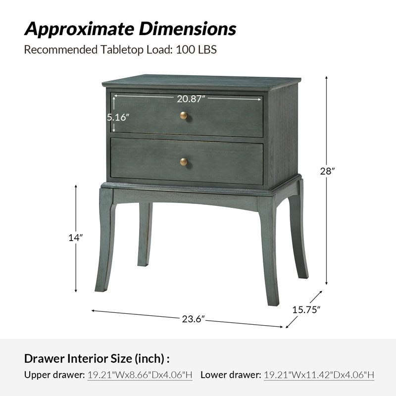 Einav 28'' H  Transitional Solid Wood Nightstand with Built-in Outlet, Blue