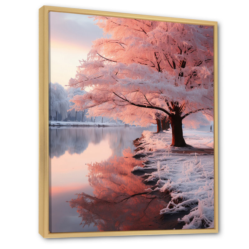 «Winter Peach Tree On Frosty Morning V», reproduction d'art sur toile, H 32 po x l 24 po x P 1 po, Cadre naturel flottant