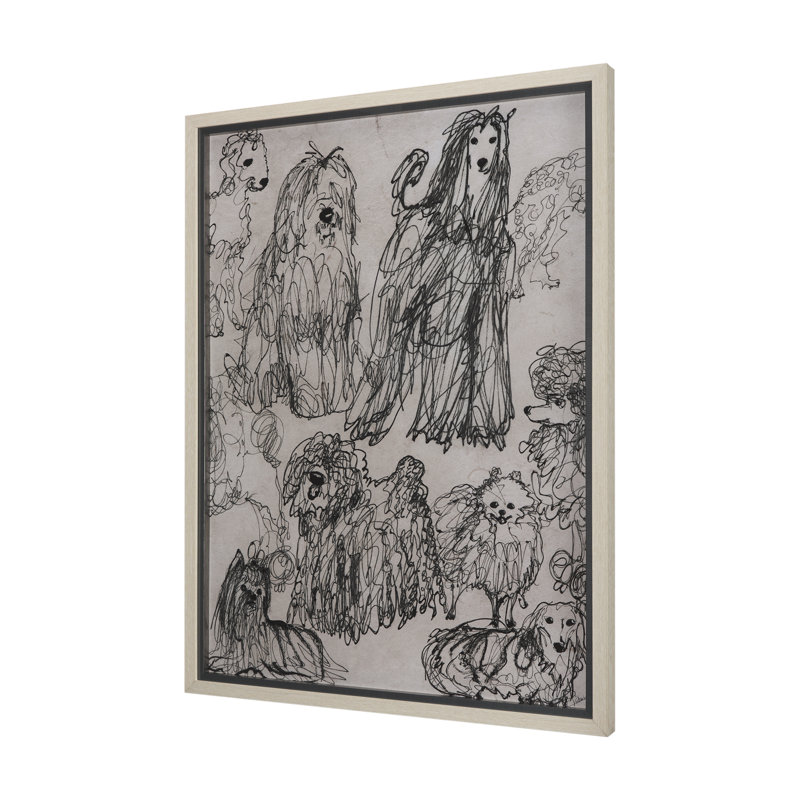 Cat Sketch By  Studio A Hand Embellished Framed Art Print Matted Under Glass, Dog Sketches