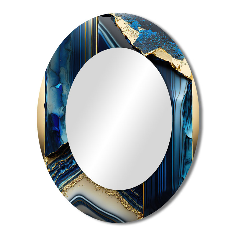 Abstract Geode Geometric Blue III - Miroir décoratif abstrait ovale sur métal, 43 po x 33 po