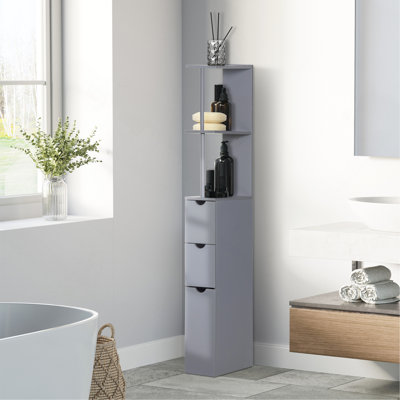 54" Tall Bathroom Storage Cabinet, Freestanding Linen Tower With 2-Tier Shelf And Drawers, Narrow Side Floor Organizer, Grey