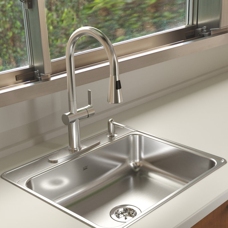 Kindred Creemore 22'' W Single Bowl Stainless Steel Drop-In Kitchen Sink, 4 hole
