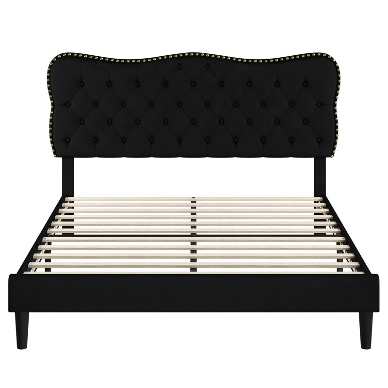 Lofgren Tufted Upholstered Platform Bed with Adjustable Headboard, Queen, Light Beige