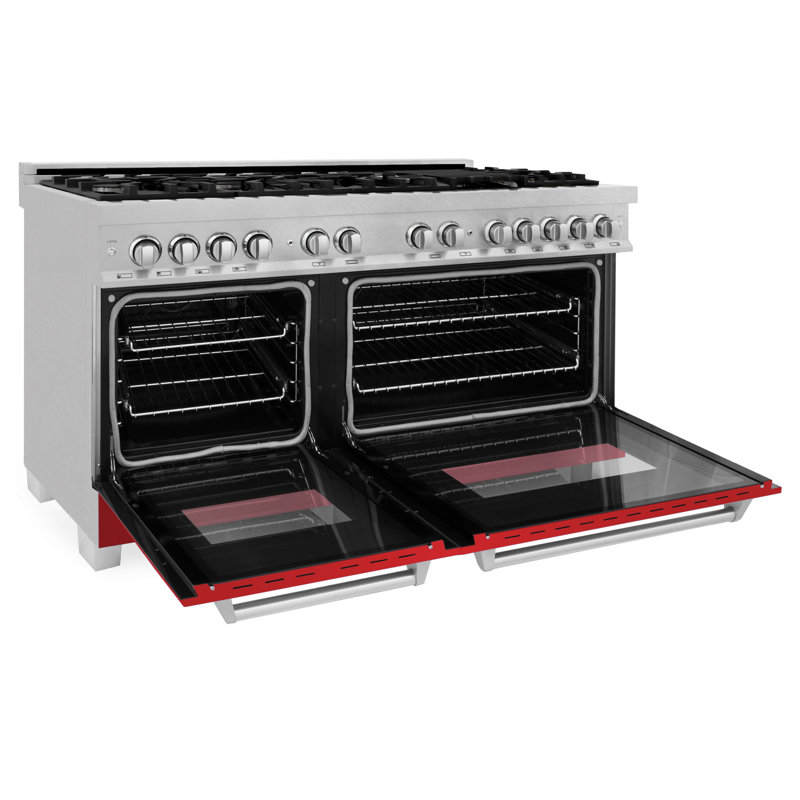 ZLINE 60" Legacy Dual Fuel Range, Satin Stainless Steel and Red Matte