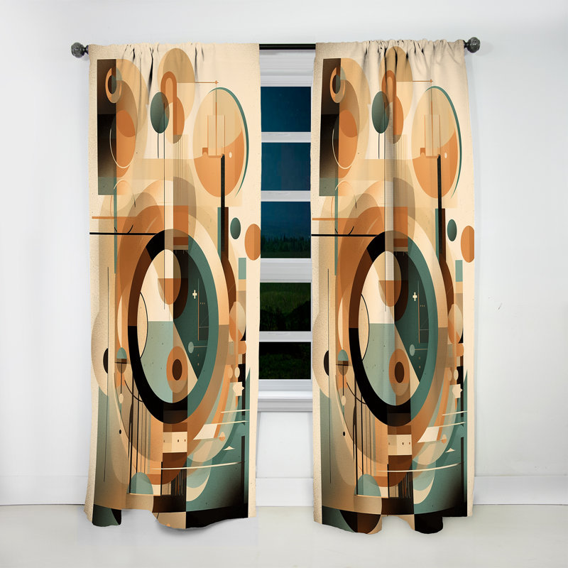 Pichard - Orange And Green Mid Century Momentum III - Modern Velvet Curtain - Room Darkening - 1 panel, 52" W x 63" L
