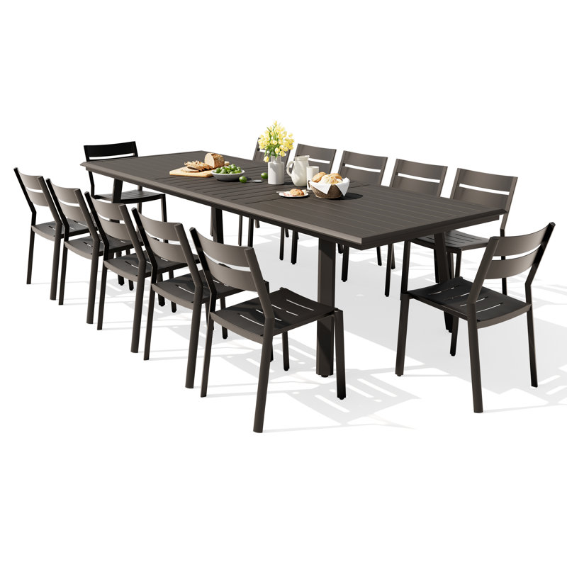 12 - Person Aluminum Outdoor Dining Set With Stackable Armless Chairs