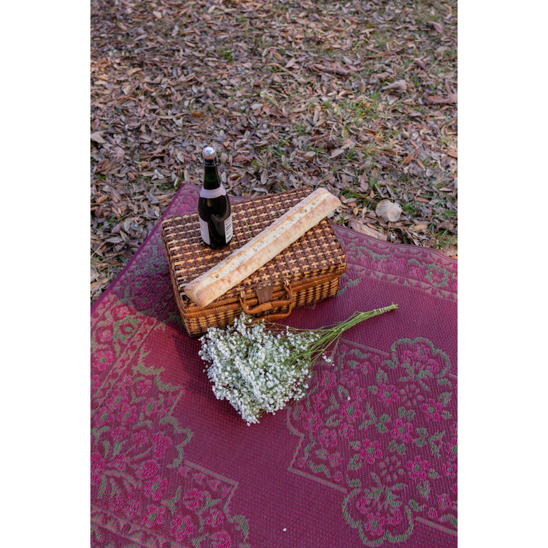 Bouquet Outdoor Mat, Red, Reversible Mat For Patio, Porch, Deck, Floor Mat, Rectangle 4' x 6'