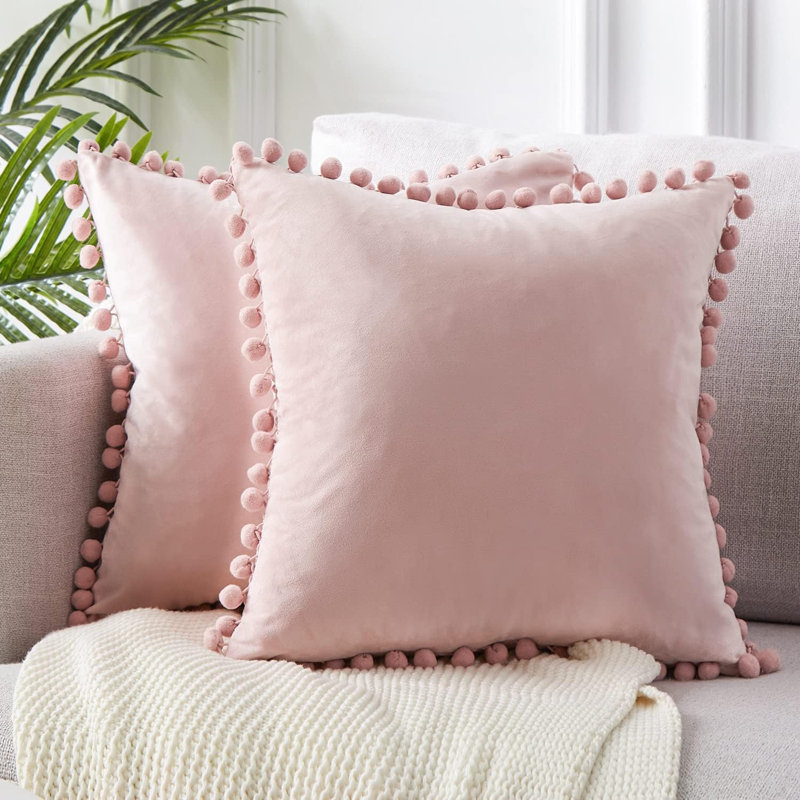 Pack Of 2 Decorative Pillow Covers 16X16 Inches Cream Velvet Throw Pillow Covers, Pink