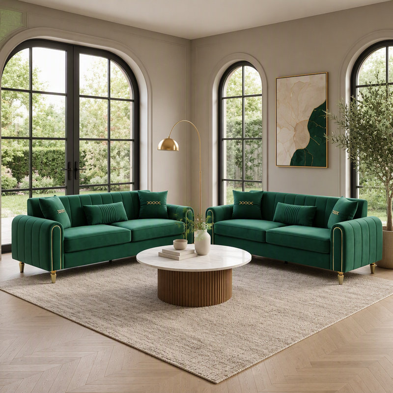 87.5'' Velvet Sofa, Velours vert