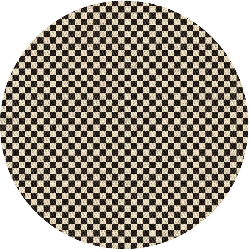 Tapis en laine à carreaux brun, Rond 8 pi