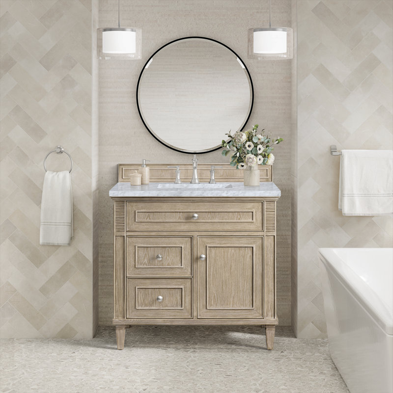 Lorelai 36'' W Single Vanity, Carrara White, Whitewashed Oak, 8" Widespread