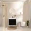 Meuble-lavabo mural noir de 24 po avec tiroirs à fermeture en douceur, poignées en bois massif bicolore, lavabo en acrylique intégré et finition matte confortable au toucher facile à nettoyer-616657621