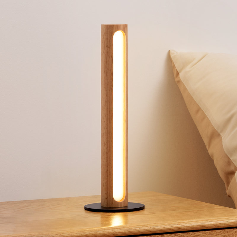 Cylinder Solid Wood Dimmable LED Table Lamp, Natural Wood