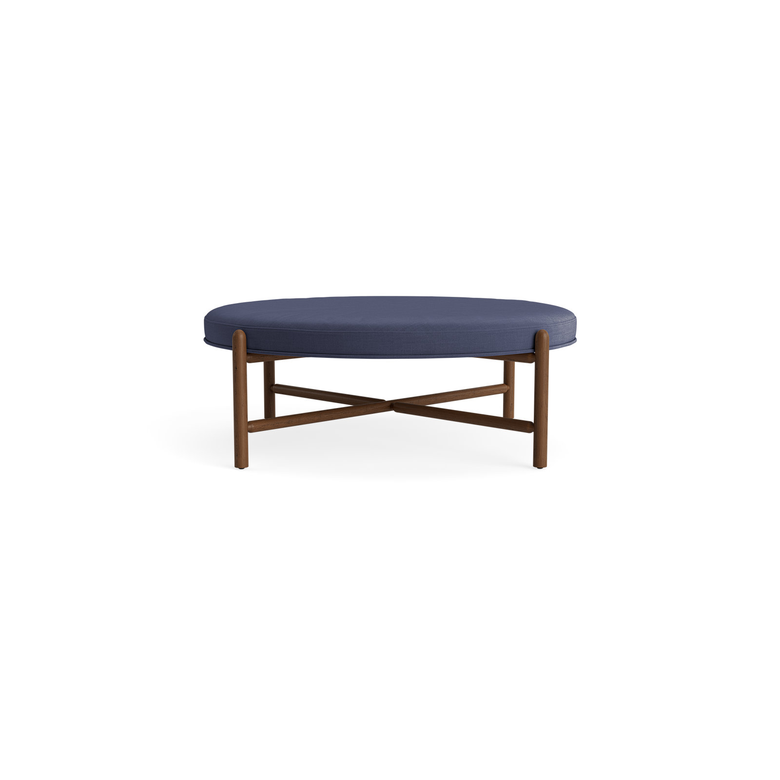 Vane 48" Round Ottoman, Navy, Walnut