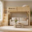 Lit mezzanine pleine grandeur avec garde-robe intégrée, tablettes de rangement et escalier, lit mezzanine en bois massif avec garde-corps pleine longueur, aucun sommier nécessaire-129705591