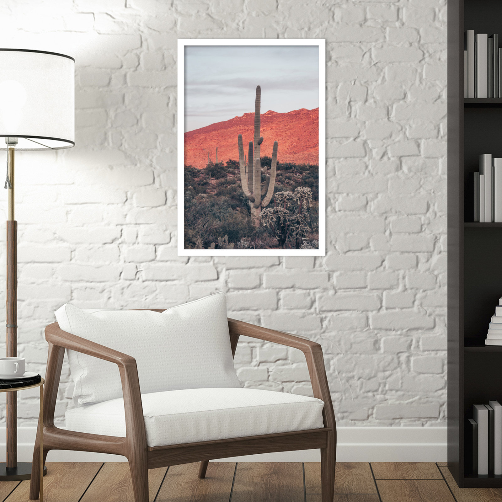 Sunsets and Saguaros Desert Photo Print, White, 25" H x 17" W x 1" D