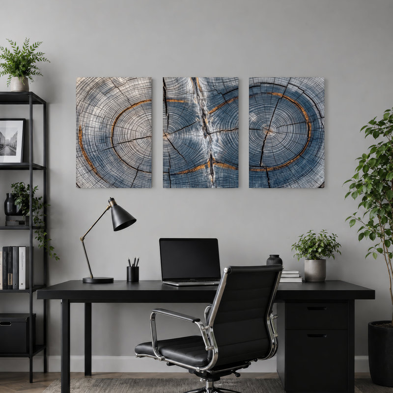 Ensemble de 3 toiles bleues et grises, H 24 po x l 16 po x 3 pièces