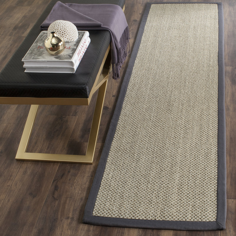 Debroh Natural Fiber Sisal With Latex Solid Color Rug, Runner 2'6" x 14'