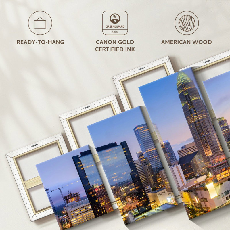 "Skylines And Cityscapes Charlotte", impression sur toile 5 pièces, H 34 po x l 74 po x P 1 po