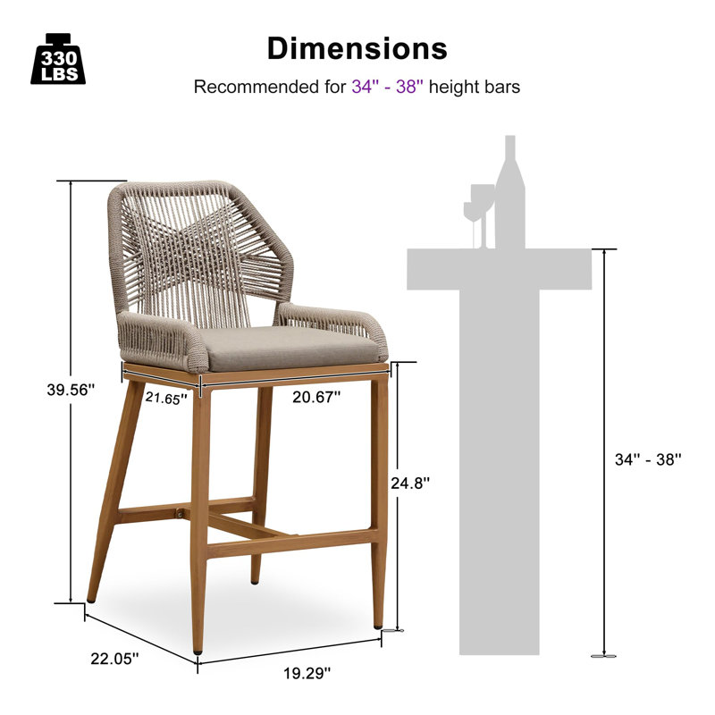 Purple Leaf 24'' Patio Removable Upgraded Upholstered Counter Height Bar Set Of 2 With Footrest For Garden Kitchen Island