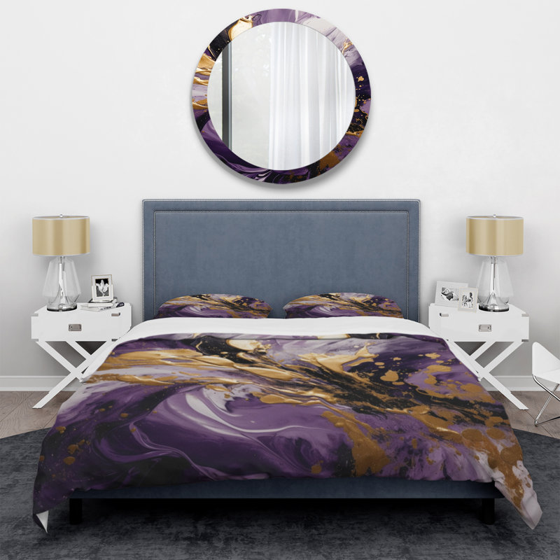 Ensemble de housse de couette en microfibre / polyester mauve et doré liquide Magic II