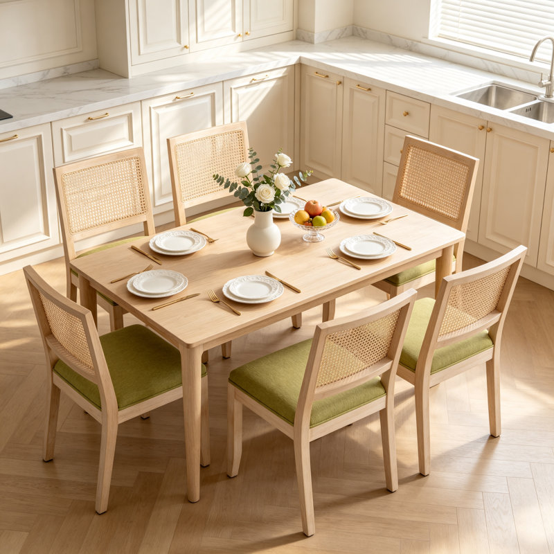 Ensemble de 2 chaises de salle à manger de style Mid-Century en lin vert olive avec structure en bois massif