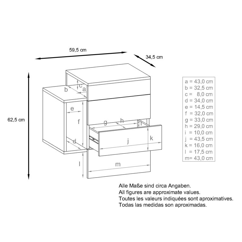 Mcardle 2 Drawer Bedside Table, Petrol, Without LED