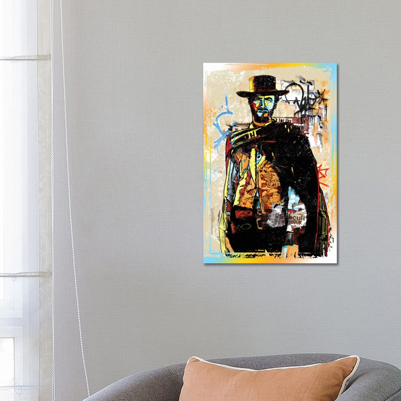 « Clint Eastwood graffiti cowboy » par radio Days-reproduction d’art, Toile tendue, Pas de tapis, H 26 po x l 18 po x 1,5 po