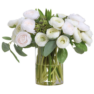 14"h Ranunculus In Glass Vase Arrangement