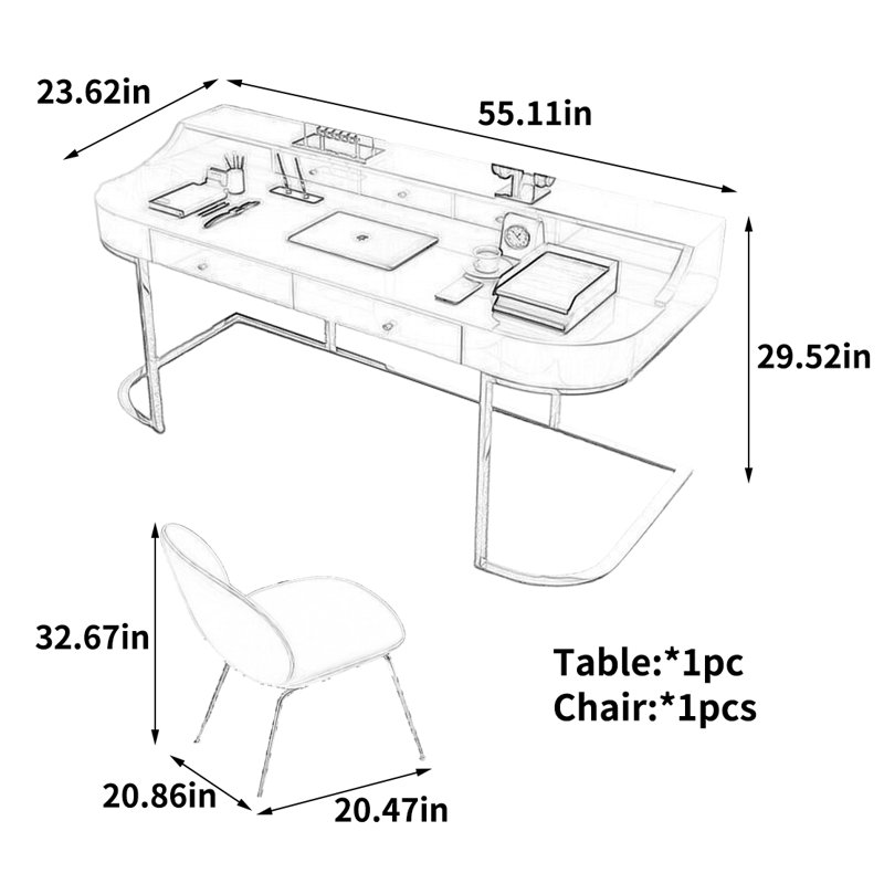Bureau unique de style français, H 29,52 po x l 55,11 po x P 23,62 po