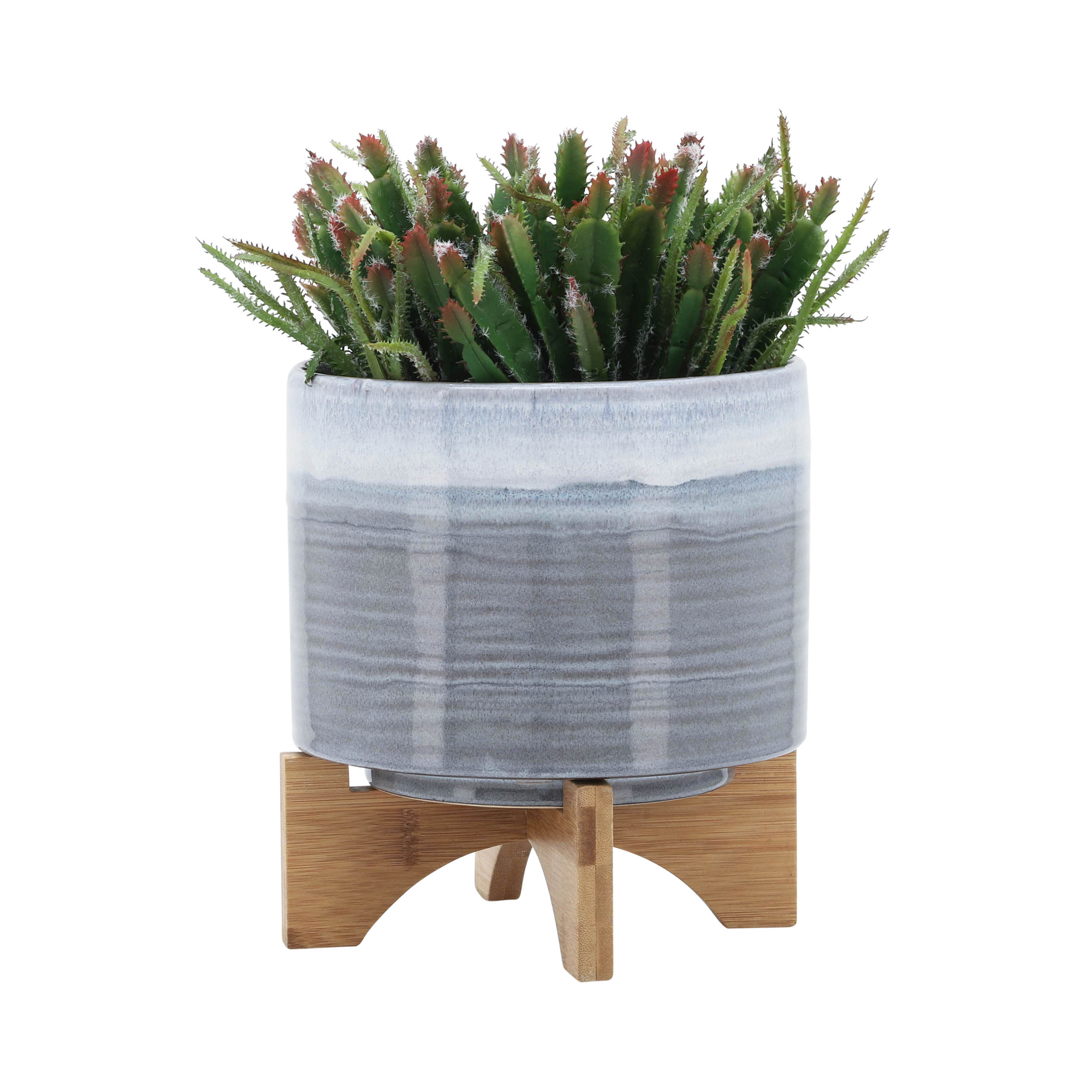 View of Joss & Main Modern Textured Ceramic Planter with Stand Indoor Outdoor ...